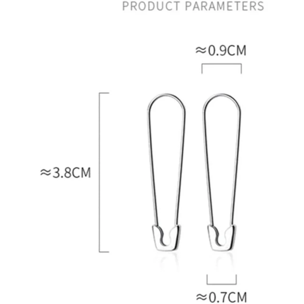 Sterling Silver Big Hoop Earrings 37mm Dangle Geometric Safety Pin Jewelry for W